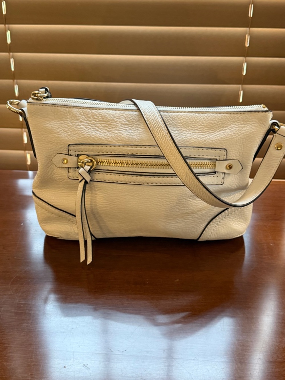 Michael Kors Pebbled Leather Crossbody Ivory Cream Gold Zip Shoulder Bag